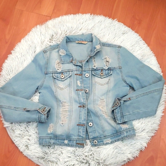 Highway Jeans Jackets & Blazers - Highway Women's Jeans Distressed Denim Jacket Size Small Cute